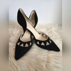 Marc Fisher black suede keels pointy toe triangle cutouts elegant | size 9